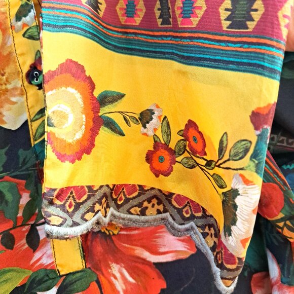 Johnny Was Silk Long Sleeve Tunic Floral Pattern Size Large - Picture 6 of 13